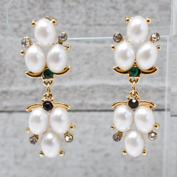 1.75" Drop Dangle Pearl Green/Dark Stone Earrings - Picture 6 of 13